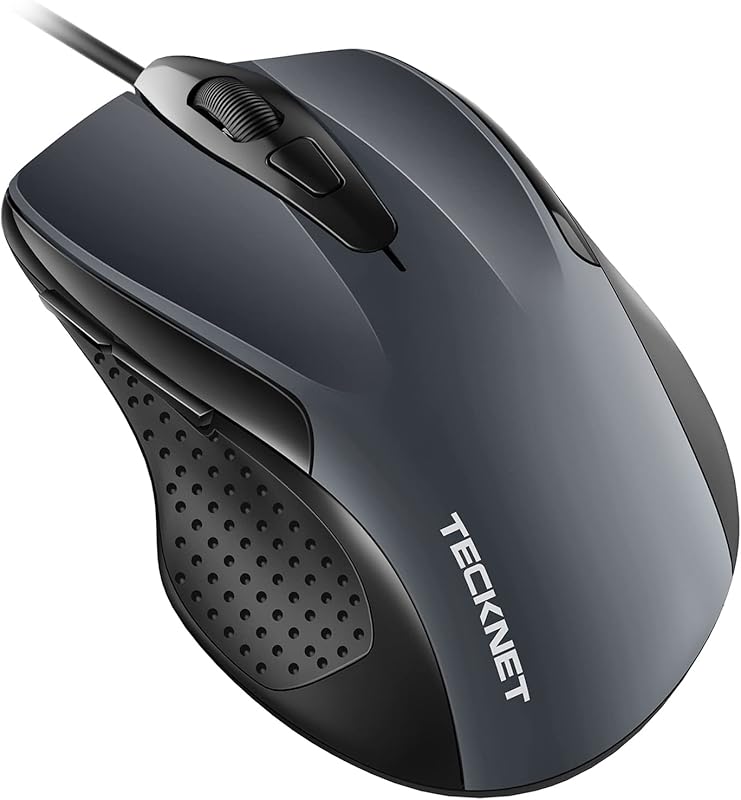 TECKNET 6‑Button USB Wired Mouse with Adjustable 4‑Level DPI, Ergonomi
