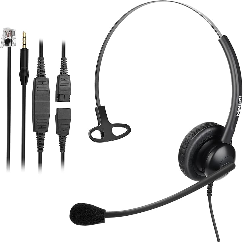 MAIRDI Binaural Telephone Headset with Noise‑Canceling Mic, RJ9 & 3.5