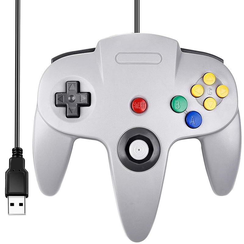 SAFFUN Classic N64 Wired USB Controller – Grey Joystick Compatible wit