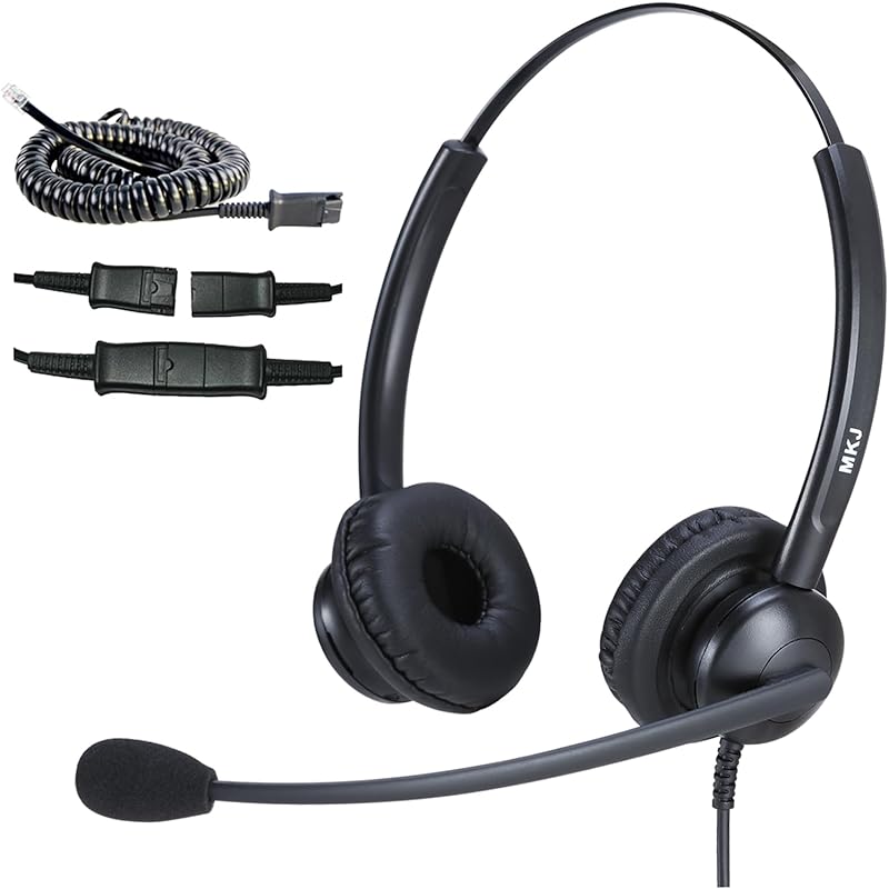 MKJ Dual‑Ear Wired Cisco Headset with Noise‑Cancelling Mic, Compatible