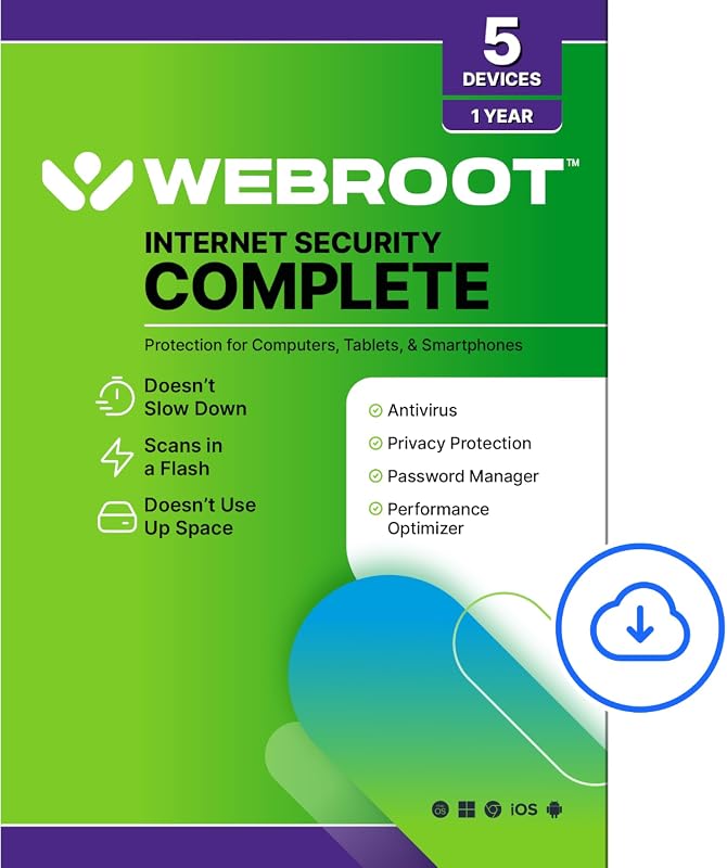 Webroot Internet Security Complete 2026 Antivirus Software for 5 Devic