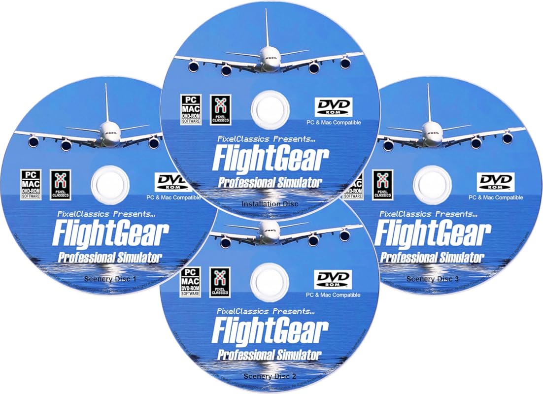 FlightGear Flight Simulator 2025 Premium Deluxe 4 Disc Set for PC Mac