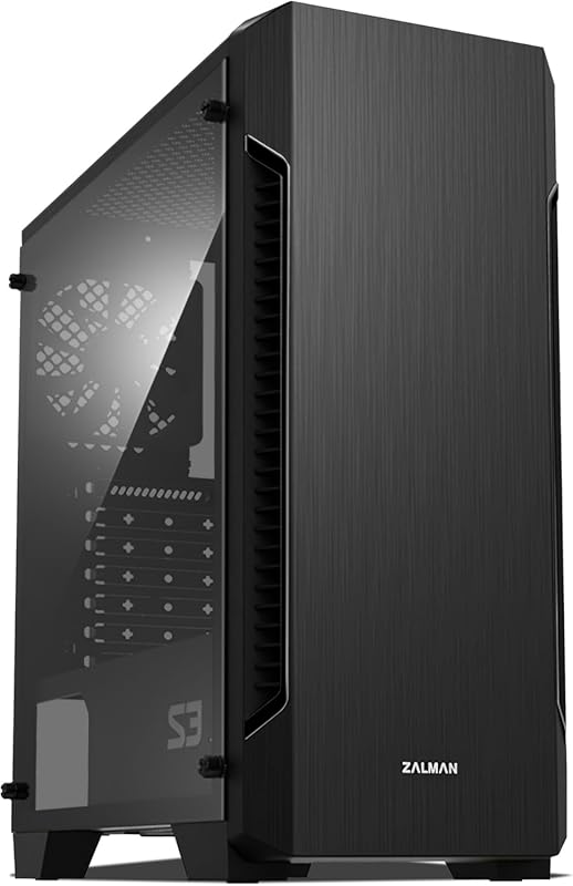 Zalman S3 ATX Mid‑Tower Case, Black, Full Acrylic Side Panel, 3 Pre‑In
