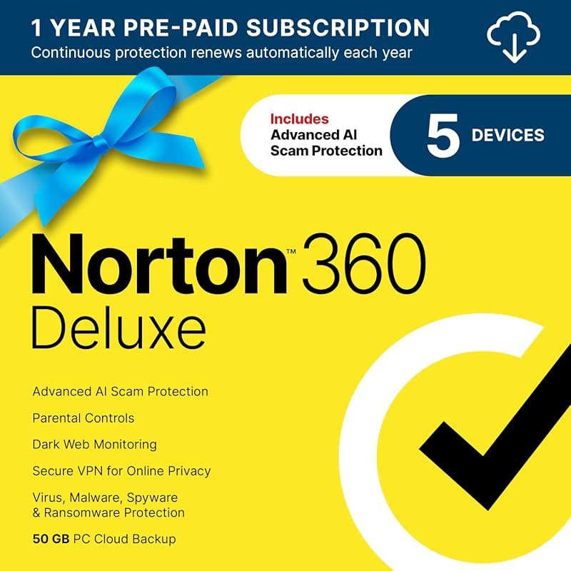 Norton 360 Deluxe Antivirus for 5 Devices with VPN and Cloud Backup