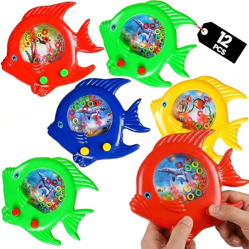 Fish Water Ring Toss Toy 12 Pack - Handheld Retro Aqua Arcade Games fo