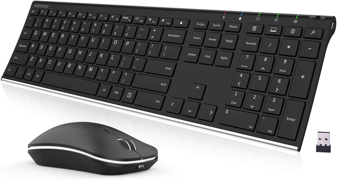 Arteck Ultra Slim 2.4GHz Wireless Keyboard and Mouse Combo – Stainless