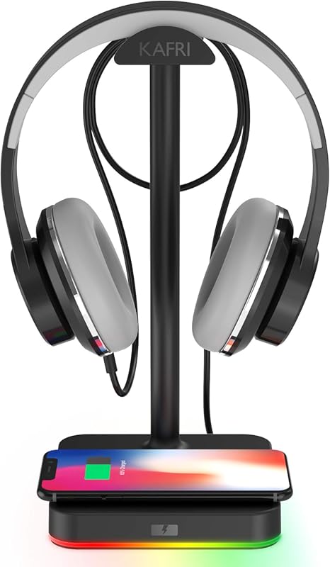 KAFRI RGB Headphone Stand with 10W/7.5W Qi Wireless Charger – Fast‑Cha