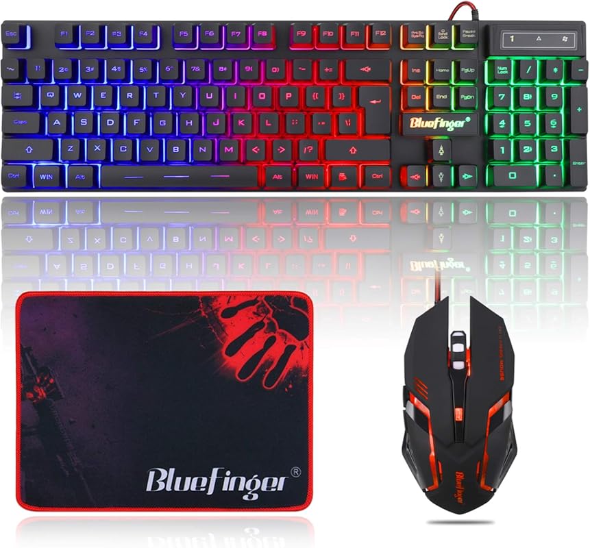 BlueFinger RGB Gaming Keyboard and Backlit Mouse Combo – USB Wired, LE