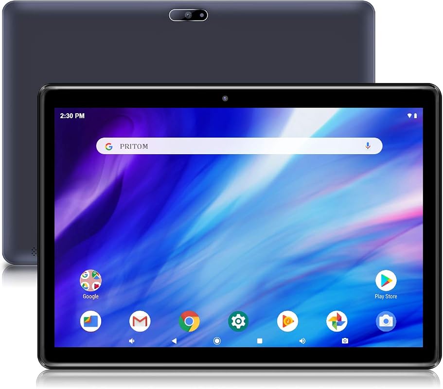 PRITOM 10 Inch Android Tablet, 64GB Storage, HD IPS Screen, Dual Camer