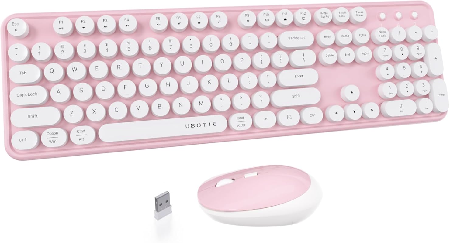 UBOTIE Colorful Wireless Keyboard & Mouse Combo – Typewriter‑style fle