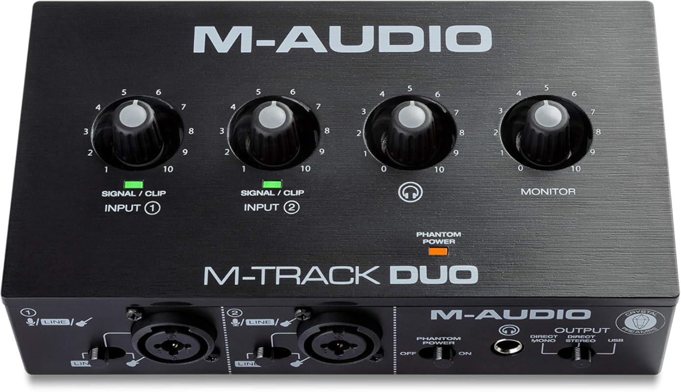 M‑Audio M‑Track Duo USB Audio Interface – Dual XLR, Line & DI Inputs,