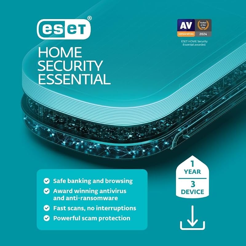 ESET Home Security Essential 2025 Edition Antivirus for 3 Devices with
