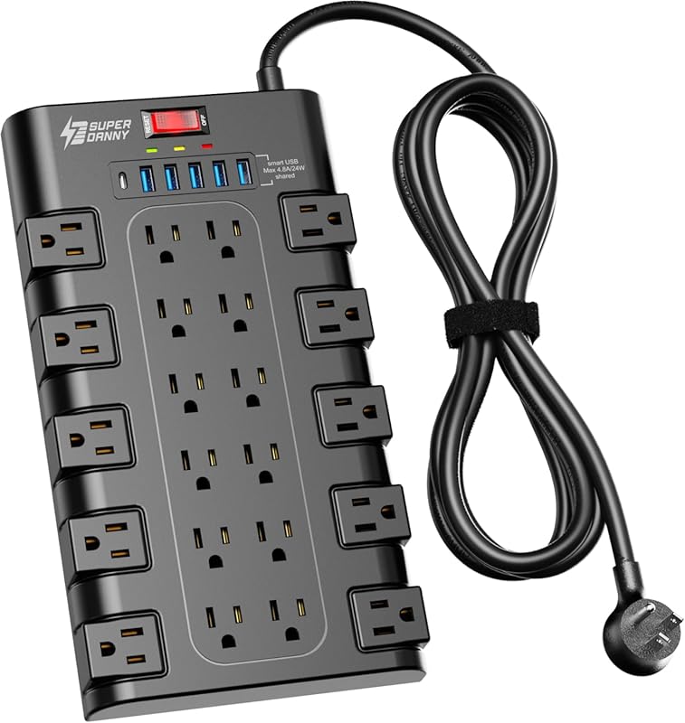 SUPERDANNY 22‑Outlet Surge Protector Power Strip with 6 USB Ports, 2,1
