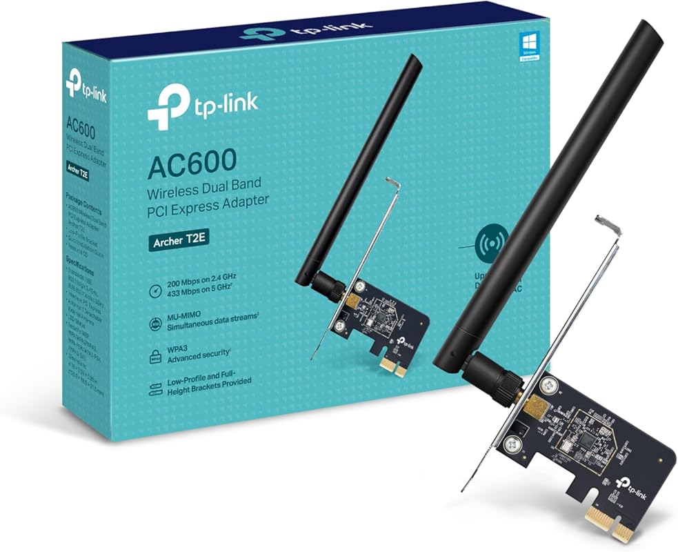 TP-Link Archer T2E AC600 PCIe Wi‑Fi Card – Dual‑Band 600 Mbps, Antenna