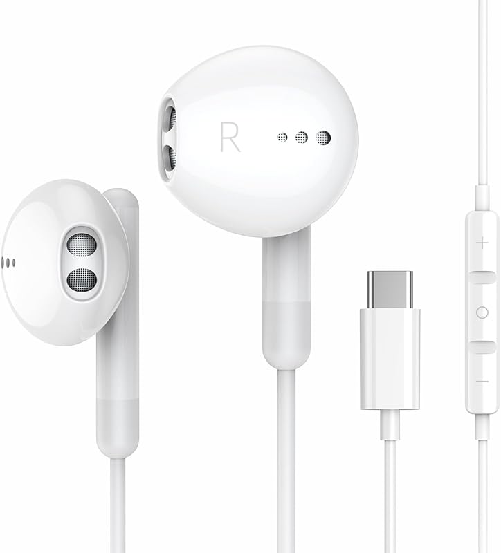 USB‑C Earphones for iPhone 17‑15 Pro Max, iPad Pro, Google Pixel 8, Samsung S26‑S21, A55; Mic, Volume Control, Wired