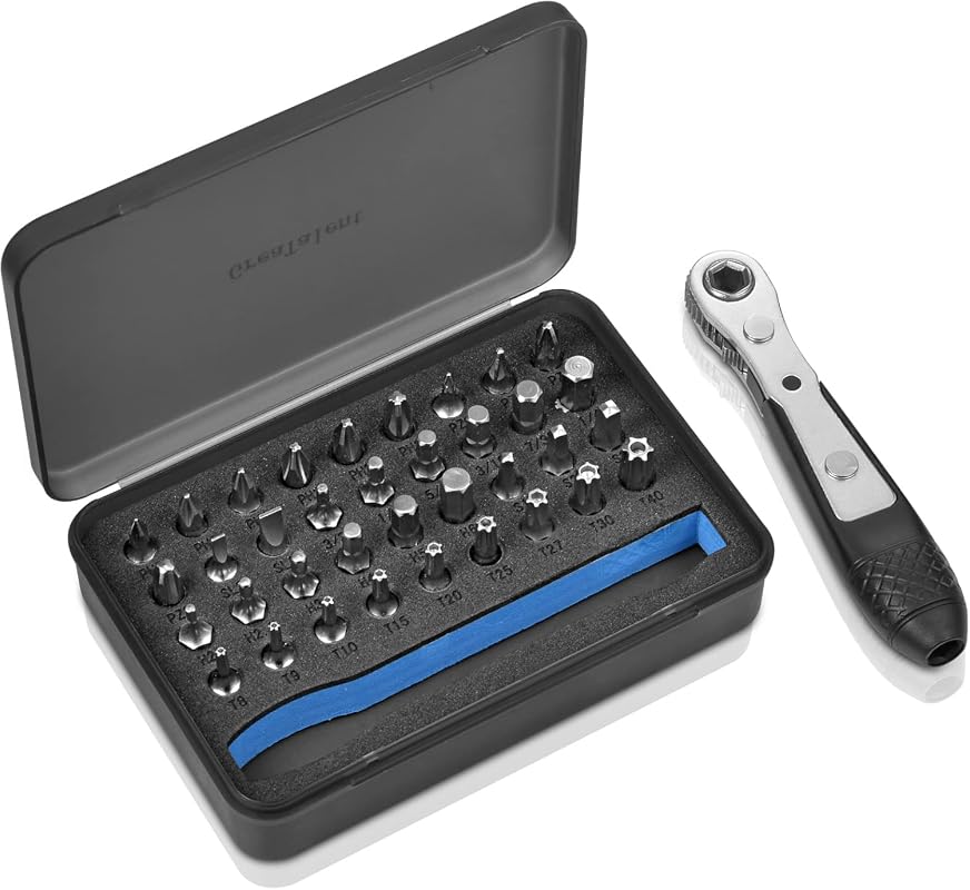 GreaTalent 37-in-1 S2 Steel Mini Ratchet Wrench Screwdriver Bit Set wi