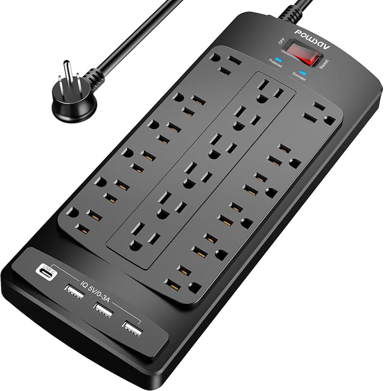 18-Outlet Surge Protector Power Strip with 4 USB Ports, 6Ft Flat Plug