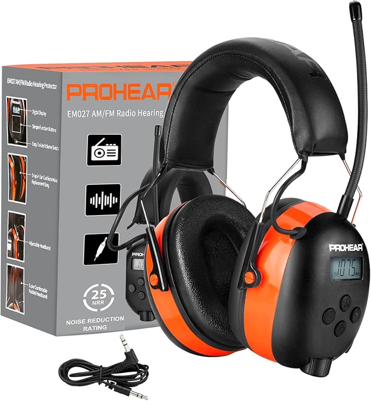 PROHEAR 027 AM/FM Radio Headphones with Digital Display, 25 dB NRR Saf
