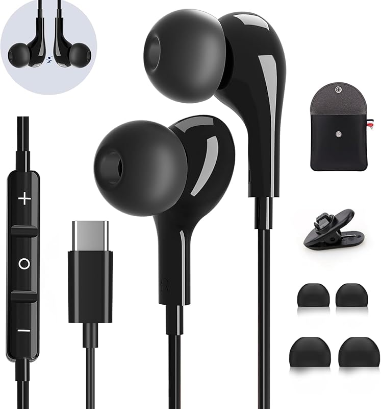 USB‑C Wired Earbuds for Samsung Galaxy S26‑S24 Ultra, iPhone 17‑16 Pro, Pixel, Xiaomi; Magnetic In‑Ear, Mic, Stereo Sound