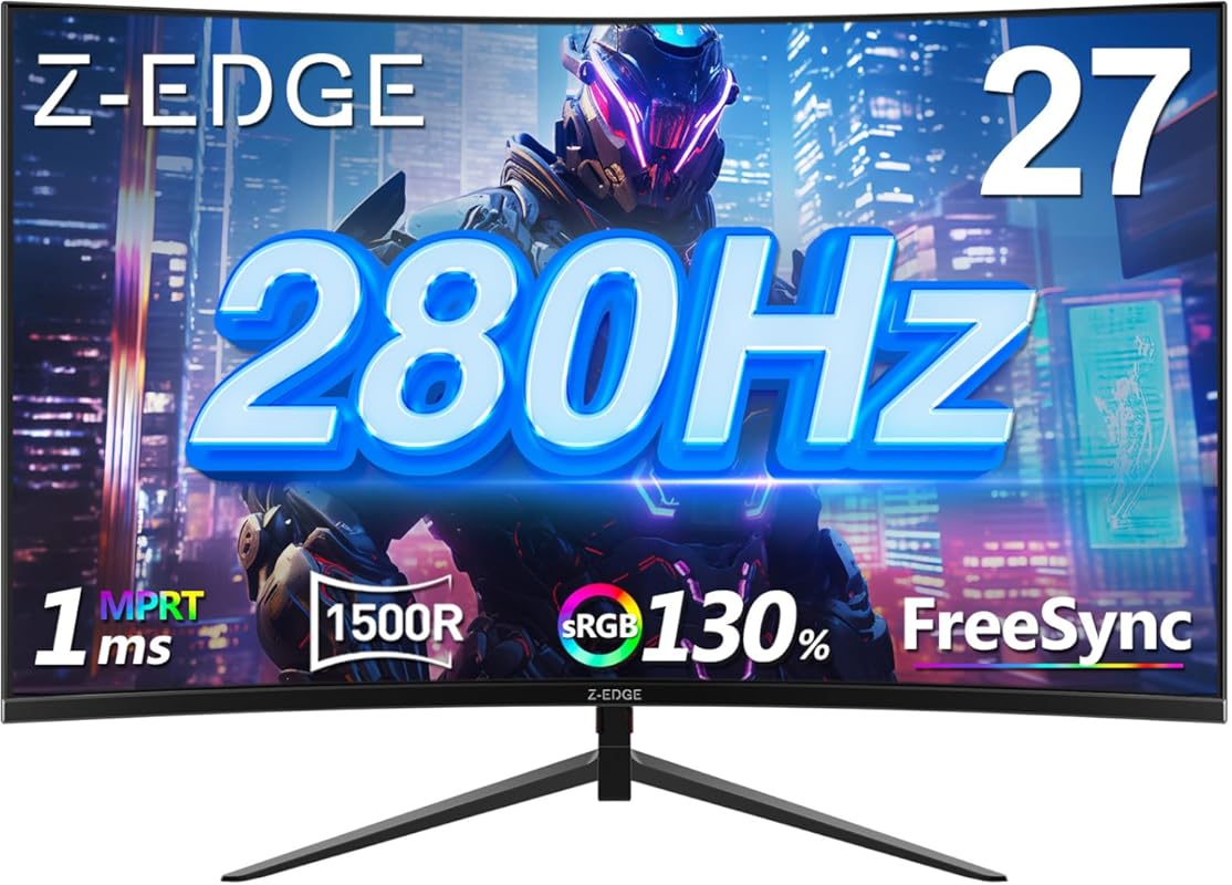 Z‑Edge 27 Curved Gaming Monitor FHD 1080p 240Hz 1500R, 1ms MPRT, Free