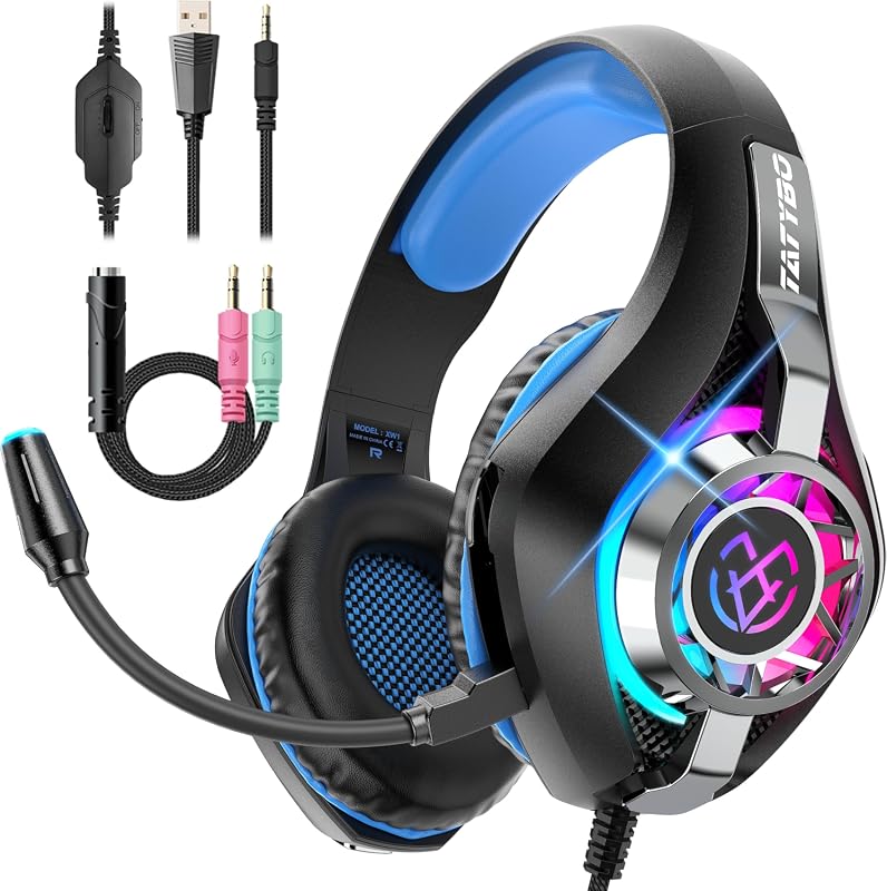 Tatybo Gaming Headset for PC PS5 Xbox Switch, Deep Bass Stereo, Noise