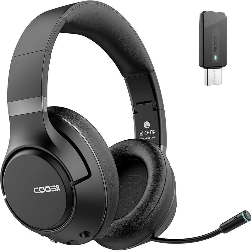 H300 Wireless Over‑Ear Bluetooth Headphones with USB Dongle, Retractable Mic