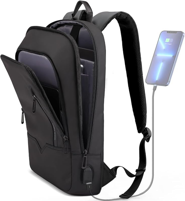 Hk 15.6 Inch Business Slim Backpack USB Charger Water Resistant Anti T
