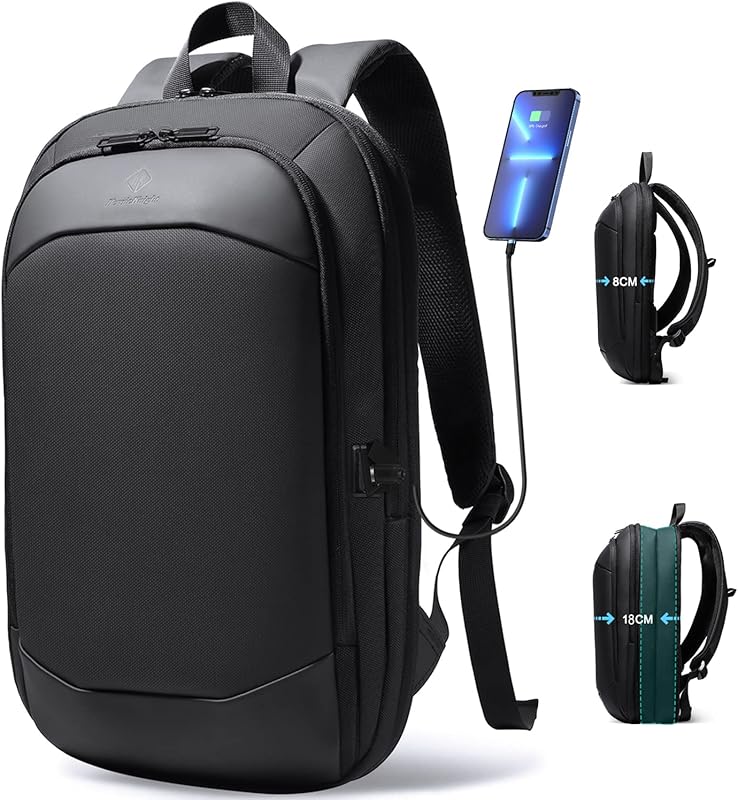 Slim Expandable 17 Inch Business Backpack USB Charger Port Anti Theft