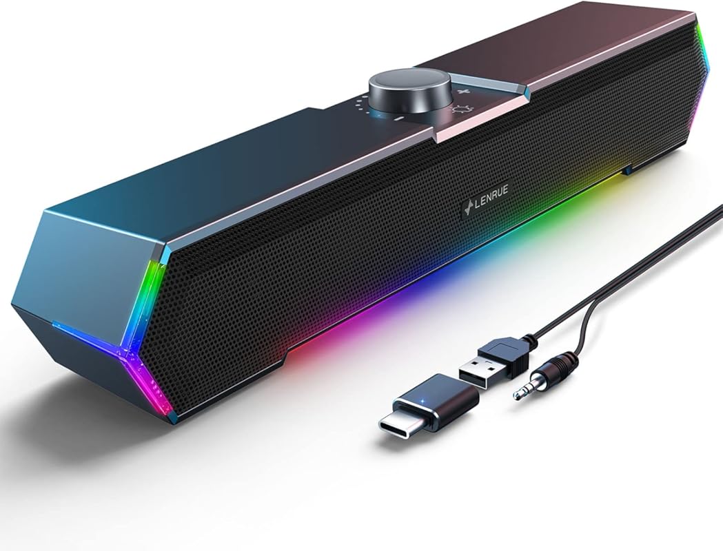 LENRUE G11 Desktop Speakers with Touch Light, Surge‑Clear Stereo Sound