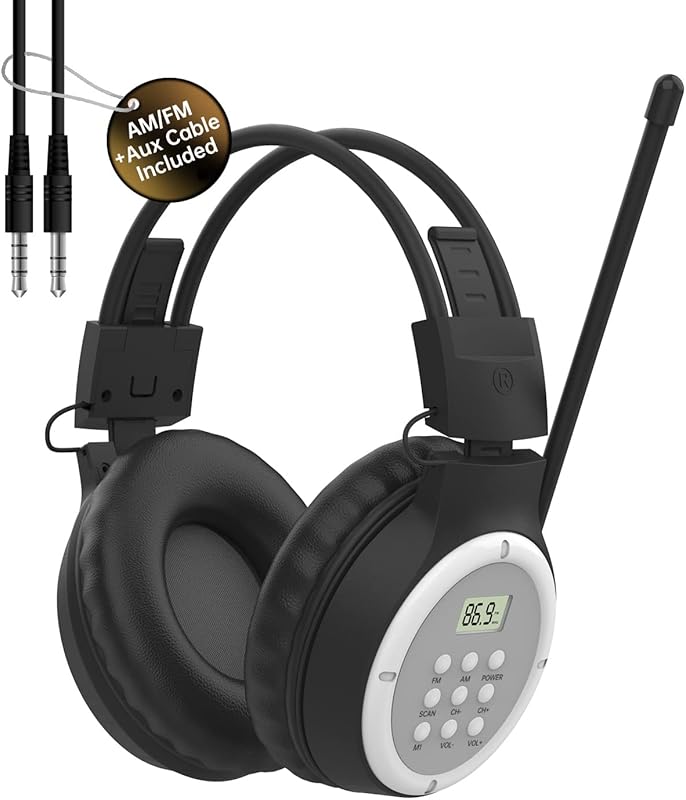 Portable AM/FM Radio Headphones with Digital Tuning, Battery‑Powered R