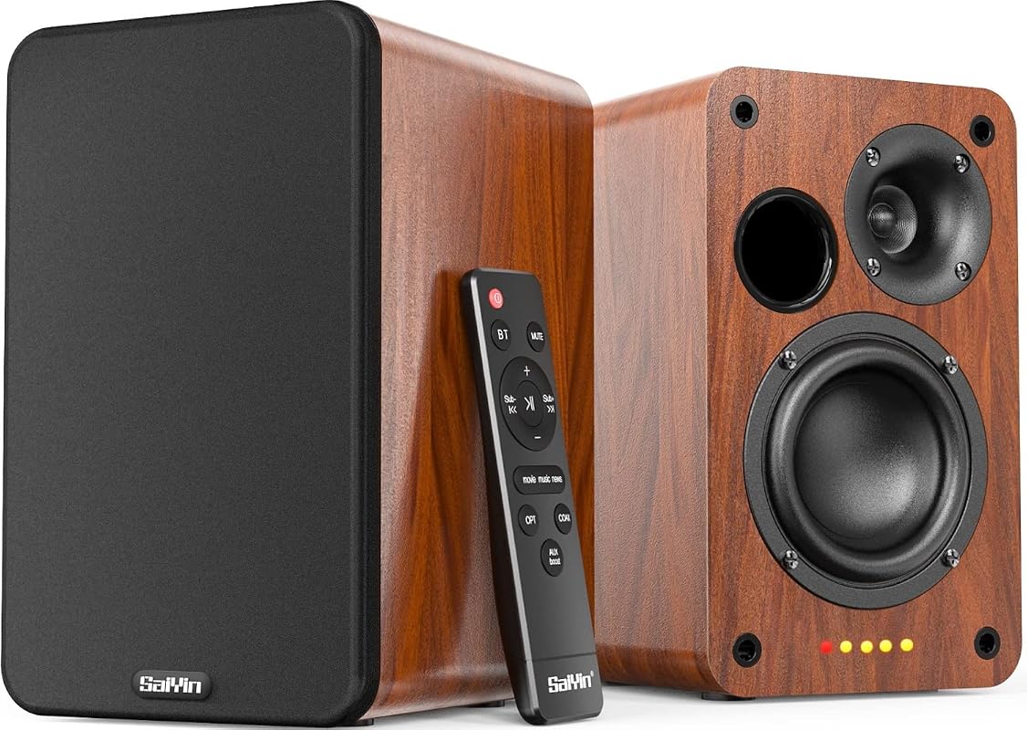Saiyin Bluetooth Bookshelf Speakers 30W x 2 Powered TV Speakers with 3