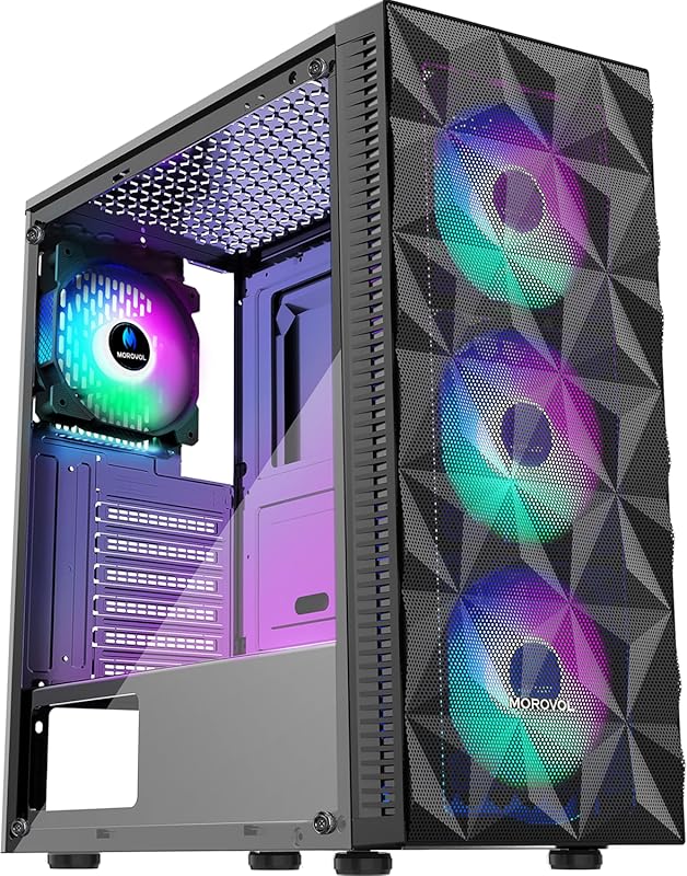 MOROVOL ATX Gaming Case with 4 Pre‑Installed RGB Fans