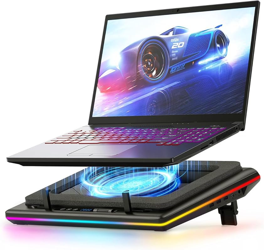 llano V12 RGB Gaming Laptop Cooling Pad with 5.5 Inch Turbofan for 15.