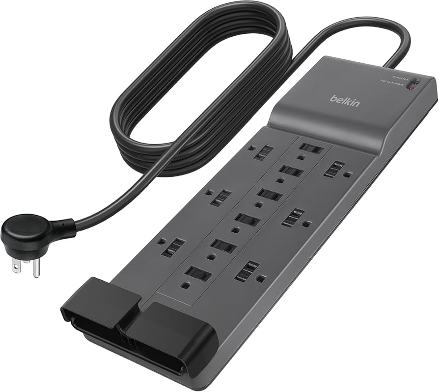 Belkin 12‑Outlet Surge Protector Power Strip with 8‑Ft Flat Plug, UL‑L