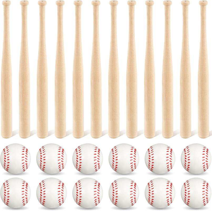 Libima 24 Pcs Mini Wooden Baseball Bats and Foam Balls for DIY Paintin