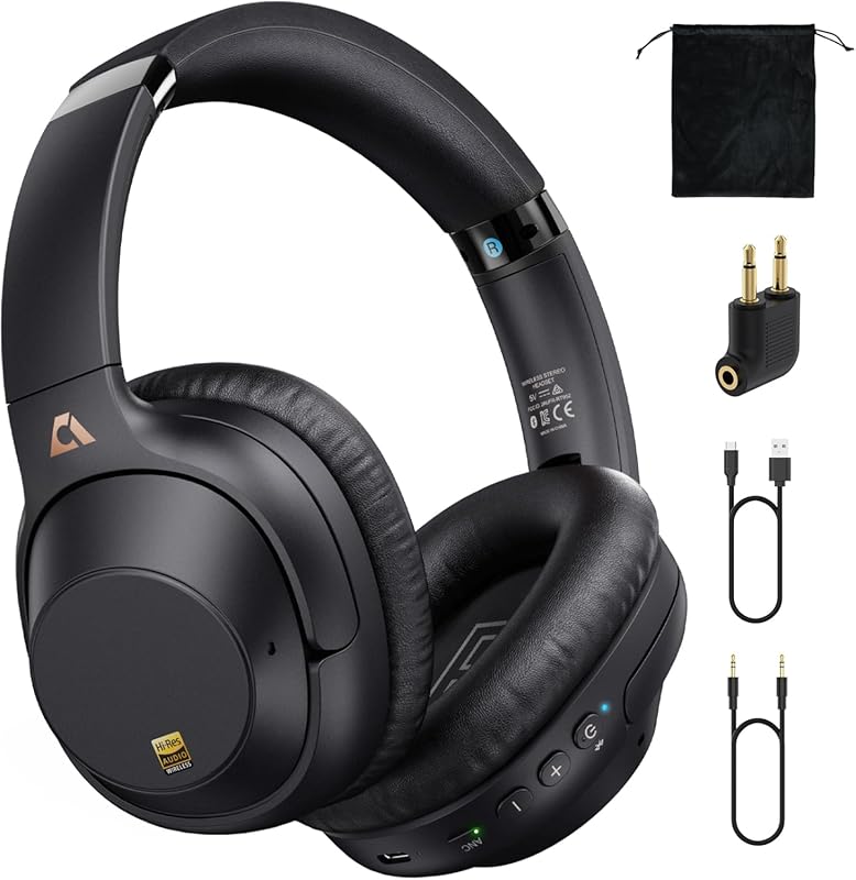 Bluetooth 6.0 Hybrid ANC Over‑Ear Headphones, LDAC Hi‑Res Audio, 90 h Playtime, Wired & Wireless Modes, Custom EQ via App, Black