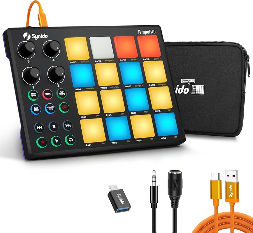 Synido TempoPAD Portable MIDI Pad Controller – 16 Velocity‑Sensitive R