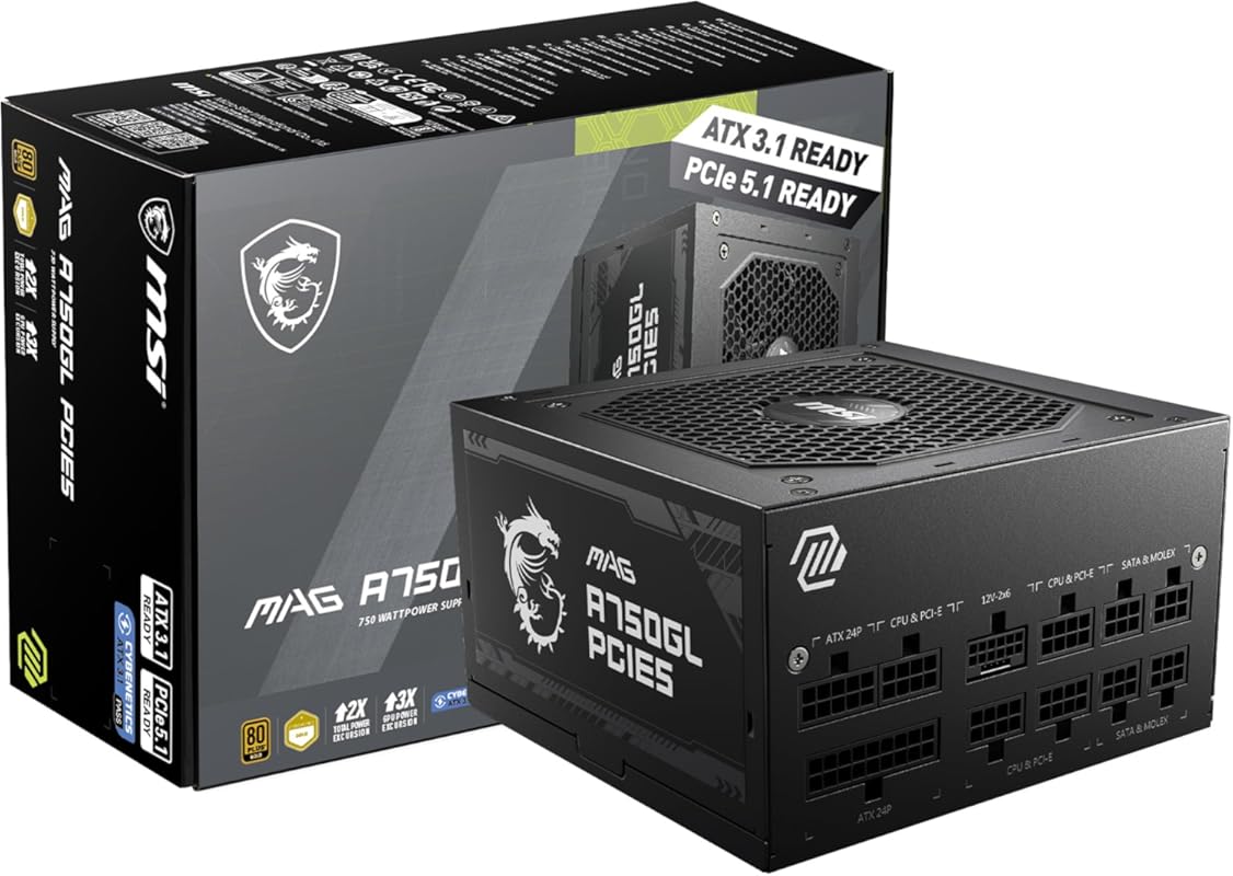 MSI MAG A750GL PCIE5 750W 80+ Gold Fully Modular Gaming Power Supply w