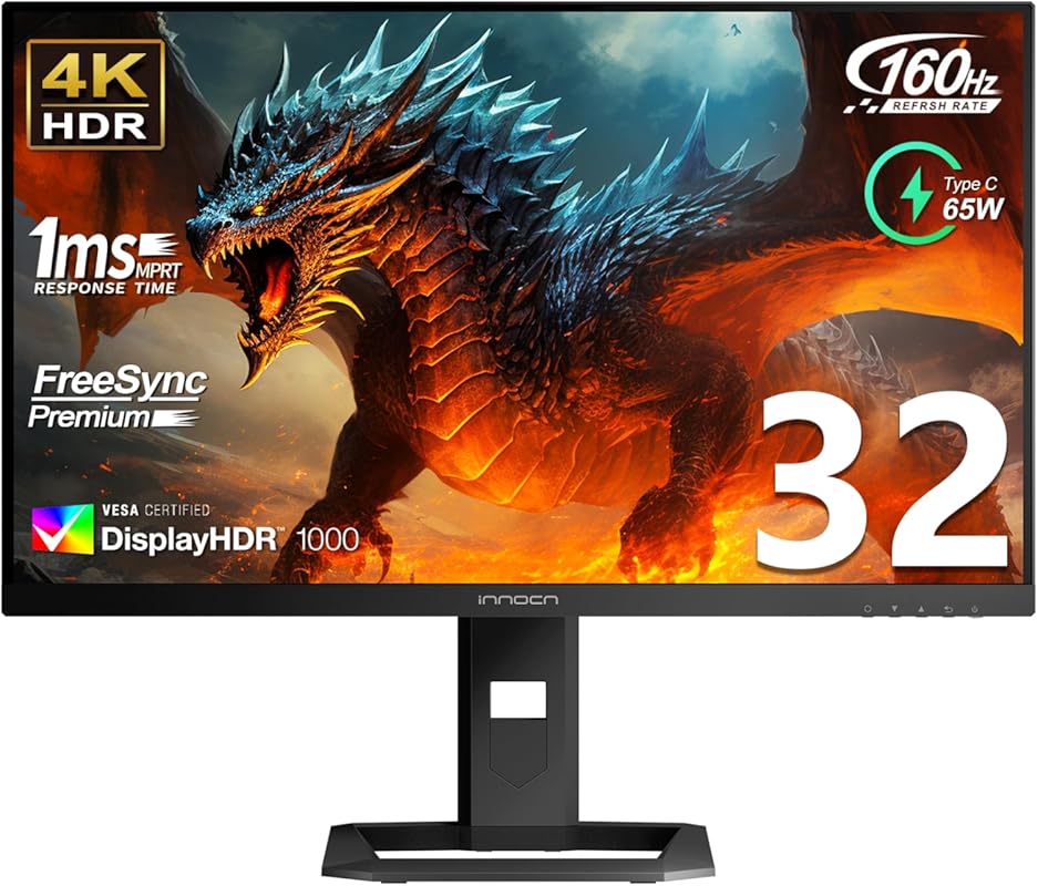 INNOCN 32‑Inch LED 4K Monitor, 160Hz, 1ms IPS Panel, HDR1000, HDMI 2.1