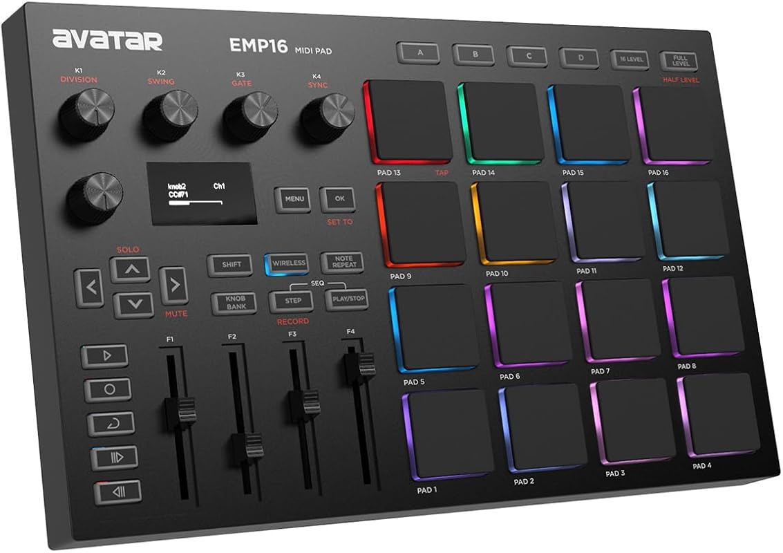 EMP16 MIDI Pad Controller Beat Maker – Bluetooth‑Enabled, 16 RGB Veloc