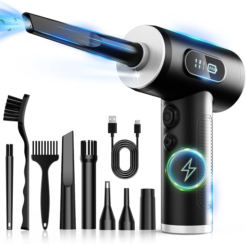 3‑Gear Adjustable 100,000 RPM Electric Air Duster with LED Light – Rec