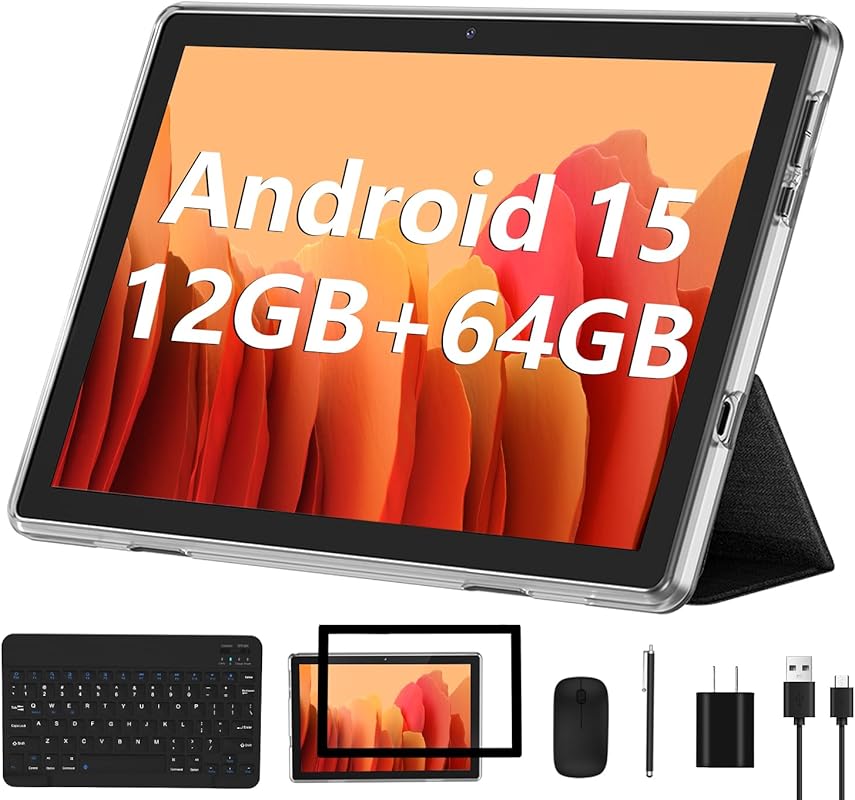 ECOPAD Android 15 10 Inch 2-in-1 Tablet with Keyboard Mouse, 12GB RAM,