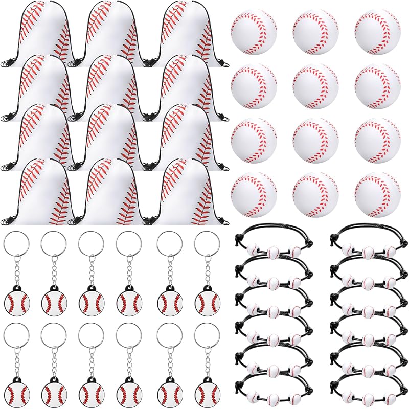 Poen 48 Pcs Baseball Party Favors Set with Drawstring Backpacks, Mini