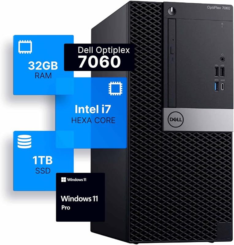 Dell Optiplex 7060 Tower Desktop i7-8700 32GB DDR4 1TB SSD, Windows 11