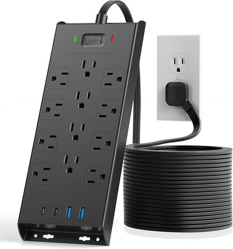 LeZone 12‑Outlet Surge Protector with 2 USB‑C & 2 USB‑A, 4,800J, 10‑ft