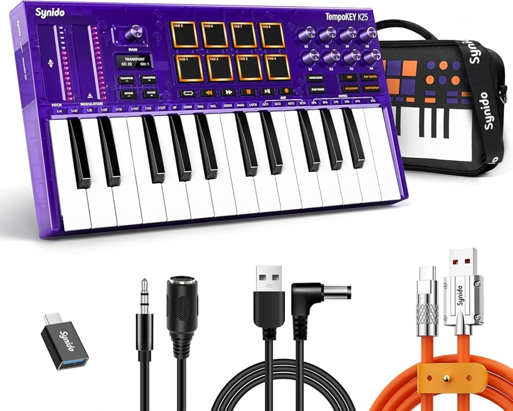 Synido K25 25‑Key USB MIDI Keyboard Controller with RGB Drum Pads, OLE