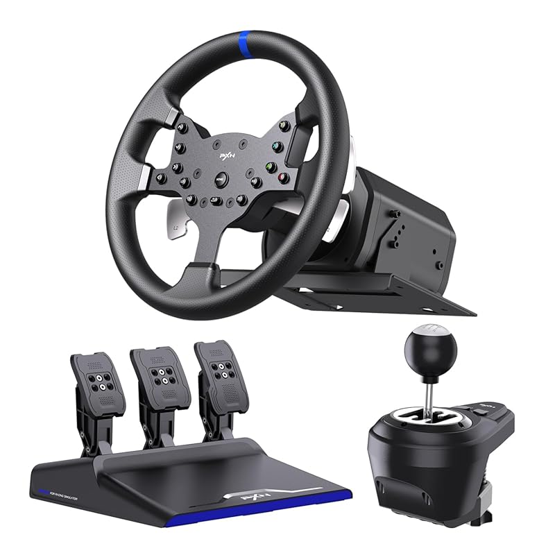 PXN V99 Racing Wheel with Pedals and Shifter, Real Force Feedback, Det