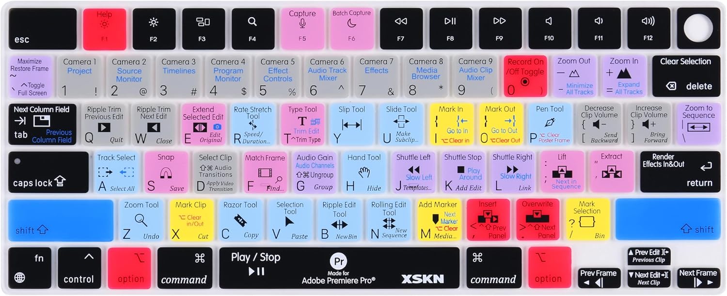 XSKN Silicone Keyboard Cover for Adobe Premiere Pro Shortcuts on M1 to