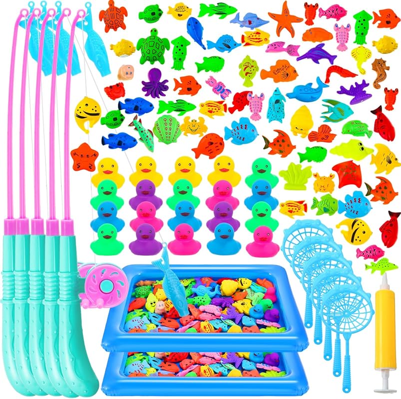 Leyndo 106 Piece Magnetic Fishing Set - Inflatable Pool and Bath Toys