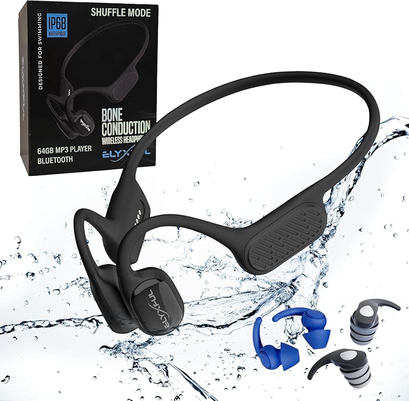 PSIER Bone Conduction Water‑Proof Headphones with 64 GB MP3 Player, Bl